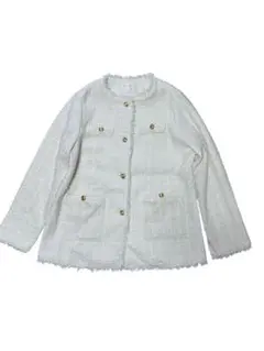 美品【grove】ツイードノーカラーフリンジジャケット L