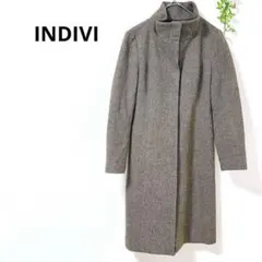 美品　インディヴィ　ツイードコート　日本製　ベルト付き　ウール　S ブラウン