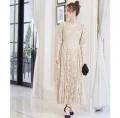 最終価格 ★プレフェリール ニアナ S 総レース プリーツワンピース ドレス