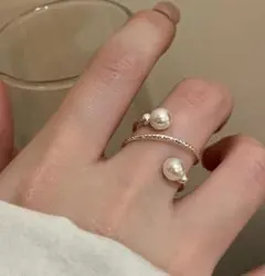 2連風 指輪 Wパール レディース パーティー 韓国　二次会　おしゃれ