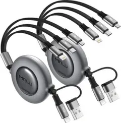 充電ケーブル 巻き取り 6in1 2本セット 3台同時充電 急速充電 1.2m