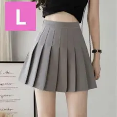 【グレー／L】ミニスカート プリーツ フレア インナーパンツ 裏地あり