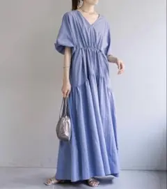 mystic ドロストギャザーワンピース ブルー サイズ1 ワンピース