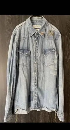 レミレリーフデニムシャツ スタッズスカル　XL