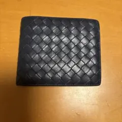 【美品】ボッテガヴェネタ 2つ折財布 イントレチャート 革 黒 青 バイカラー