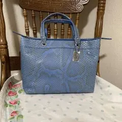 db51 ANNA SUI ハンドバッグ 総柄 薄い水色 ゴールド バタフライ 