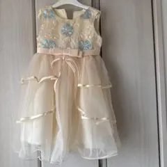 キッズドレス フォーマル ベージュ 水色花刺繍