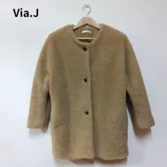 Via.J ボアコート 38 ベージュ CANAL JEAN ノーカラー 軽量