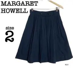 MARGARET HOWELL　ひざ丈 プリーツ フレアスカート　ネイビー　M MARGARET HOWELL ひざ丈 プリーツ フレアスカート ネイビー M