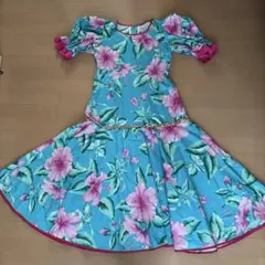 フラダンスドレス 青とピンクの花柄