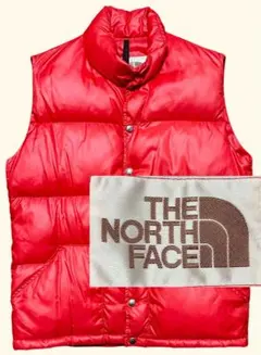 usa表記無茶タグ70sNORTHFACEダウンベスト赤レッドM位リップストップ