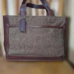 土屋鞄 旧ロゴ ツイード×本革 ハンドバッグ ブラウン レザー - メルカリ