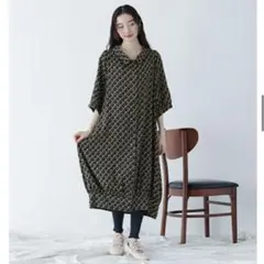 【美品】オシャレウォーカー somari コクーンワンピース ニュアンス柄のサムネイル