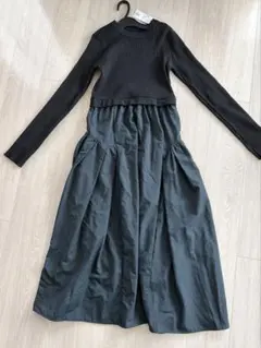 ニットドッキングワンピース M ブラック ロングワンピース フレアワンピース