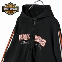 古着 ハーレーダビットソン ジップアップパーカー 黒 M 短丈フーディー