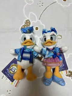 【ディズニー】ドナルド・デイジーぬいぐるみバッチ15周年ver