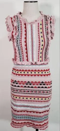 レディース 膝丈ワンピース ピンク シルバーラメ フィット