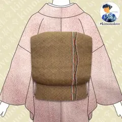 名古屋帯 くみおり 組紐 正絹 ライン柄 金茶 着物【未使用品】AO-0756のサムネイル