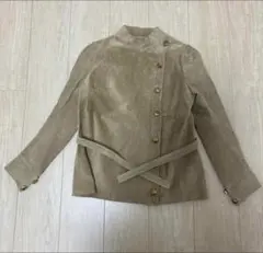 古着　vintage ベージュジャケット 装飾ボタン　本革　ノーカラージャケット