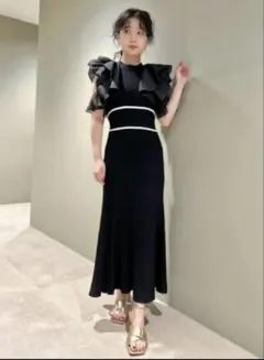 Lily Brown フリルドッキングニットワンピース　ブラック