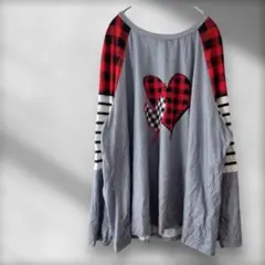 ✨１点限り✨SHEINハート柄 長袖Tシャツ 4XL ボーダー チェック 大きめ