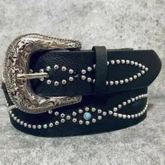 ターコイズ ウエスタンベルト スタッズ ブラック y2k アメカジ 黒 男女兼用