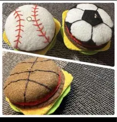 【りり＠プロフ必読、値下げ要相談様専用】野球1個ハンバーガーキーホルダーお守り