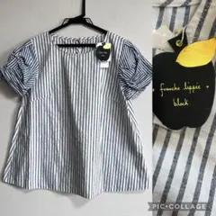 新品 フランシュリッペブラック 異素材切替ストライプ柄プルオーバーブラウスのサムネイル