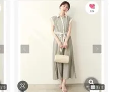 ナチュラルクチュール　サイドプリーツ配色デザインワンピース