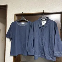 刺繍付き　ツインセット　 L L