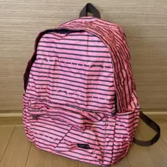 ハピタス⭐︎折りたたみリュック　リボンボーダーピンク