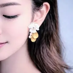 ハンドメイド 3way フラワーピアス パールピアス ウェディング ブライダル