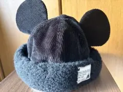 【美品】ディズニーリゾート限定 ミッキー ボアキャップ 黒 コーデュロイ