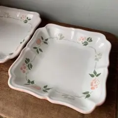 フランス製　ニーデルヴィレー　スクエアプレート　ローズ　花リム　深皿　角皿　ペア
