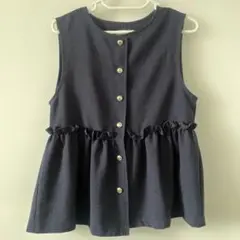 ネイビー フリル付きノースリーブベスト