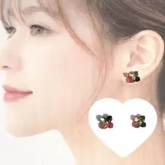 ピアス 紫陽花 黒 赤 ハンドメイド イヤリング 樹脂 ノンホール 変更可