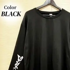 ロゴ入りロングTシャツ ブラック Lサイズ トップス 長袖 レディース