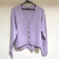 ユニクロ スフレヤーンVネックショートカーディガン ライトパープル M