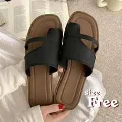 サンダル　フラットサンダル　ぺたんこフラット　スリッパ　FREEサイズ ブラックのサムネイル
