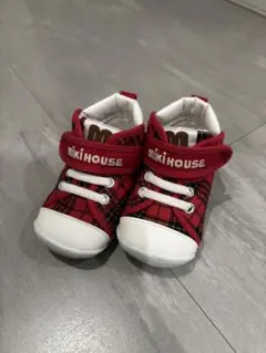 ミキハウス レッドチェック ベビーシューズ