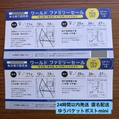 【匿名配送】2026年9月ワールドファミリーセール 株主様ご招待券 2枚のサムネイル
