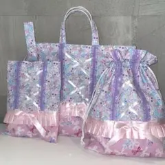 ハンドメイド、入学、入園セット、手提げ、体操服袋、上履き袋、セット