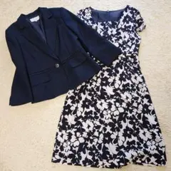 サヴィエム★美品★ツイード★ワンピーススーツ★カシュクール風ワンピース★紺×白