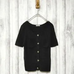 GU ジーユー (M)　リブ ダブルポケット カーディガン　ブラック