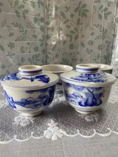 アンティーク　染付け煮物椀　蓋付き椀