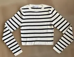 ZARA ボーダーニット 長袖 クルーネック Lサイズ