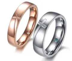 リング　クロス刻印ペアリング★女性9号と男性20号★ステンレス★ギフトも対応★