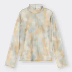 GU ソフトリブタートルネックT 長袖 タイダイ柄 ベージュ ブルー