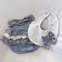 mocmof 3点セット☆花柄リバーシブルスタイ ブルマ ヘアバンド