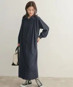 アーバンリサーチ【One】ドットギャザーワンピース バンドカラー シャツ 水玉